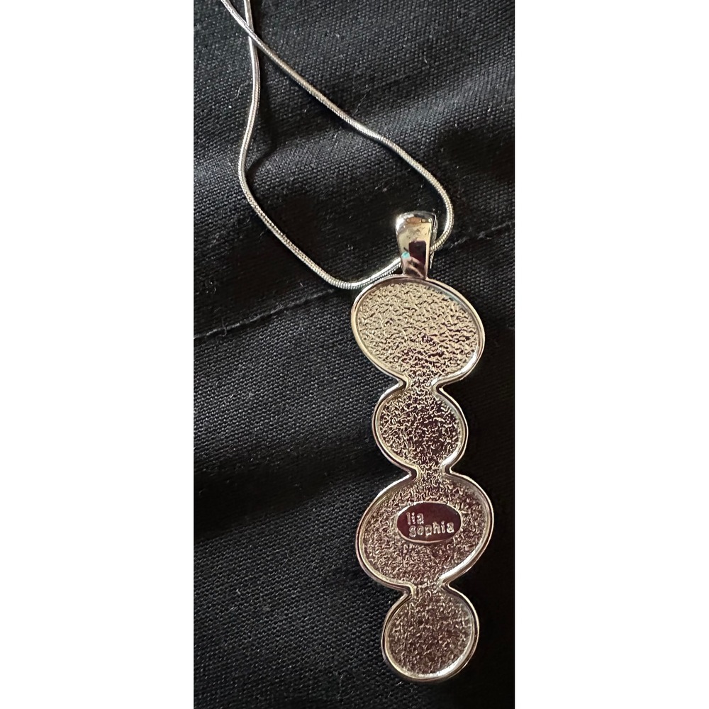 Lia Sophia Silver Tone Blue Teal Resin Oval Pendant Snake Chain Necklace - Picture 3 of 8